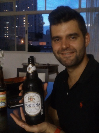 Chris enjoying his first South American beer